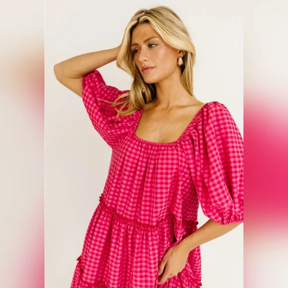ZOCO EXCLUSIVE Daymaker Dress Pink Gingham Maxi Dress Size S - Picture 4 of 14